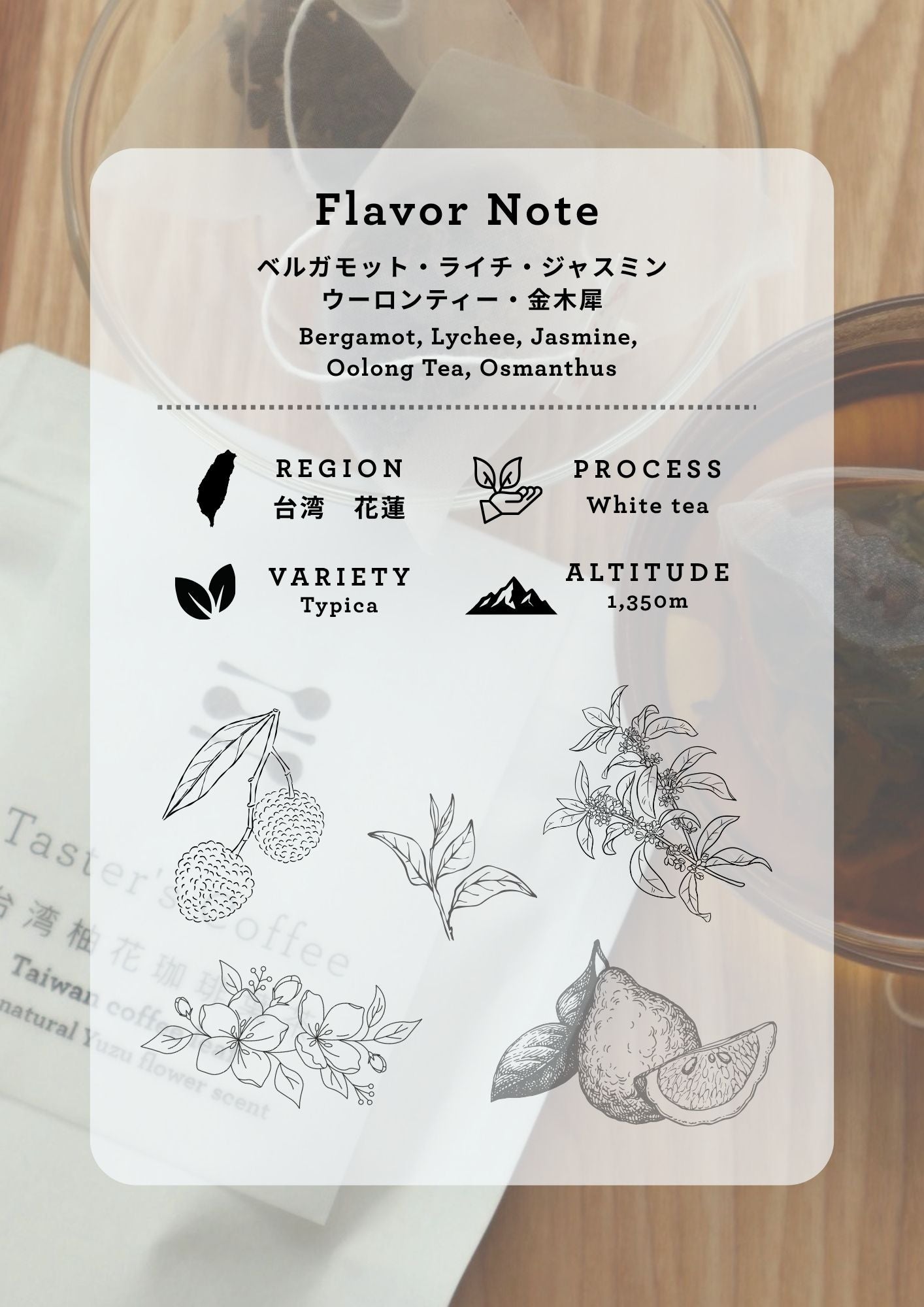 台湾 柚子の花の香りのコーヒーリーフティーバッグ